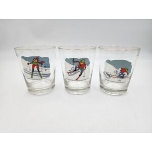 Vintage Set of 3 Ashby Humor Golf Cartoon 1970's Highball Glasses Gold Rim